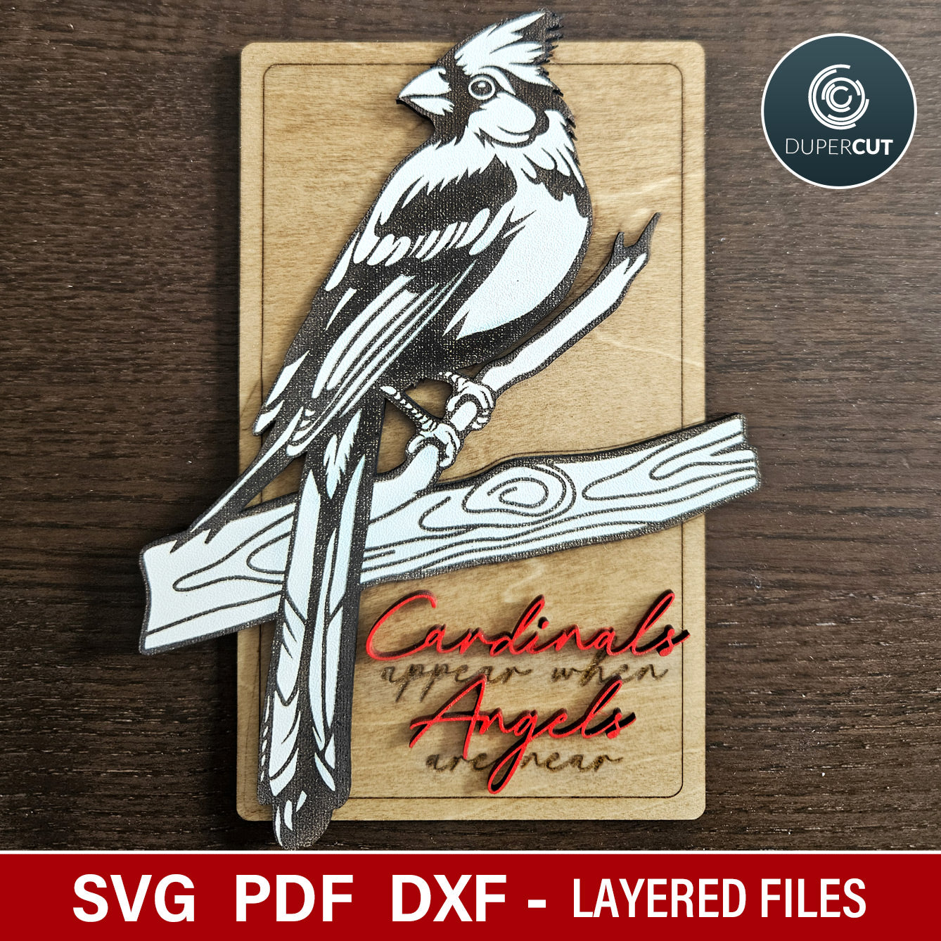 Cardinal bird loss of loved one memorial plaque, SVG DXF vector files for laser cutting machines Glowforge, Xtool, CNC plasma by www.DuperCut.com