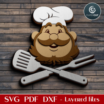 Chef sign kitchen decoration gift - SVG layered cut files for Glowforge, Cricut, X-tool, laser cut, scroll saw pattern by www.DuperCut.com