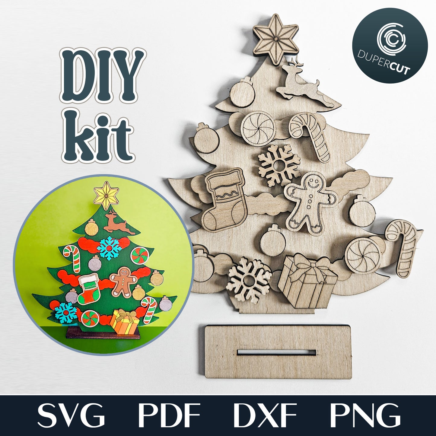 Christmas tree diy kit holiday kids craft vector pattern SVG file for Glowforge, Xtool, Cricut, laser cutting machines CNC plasma by www.DuperCut.com