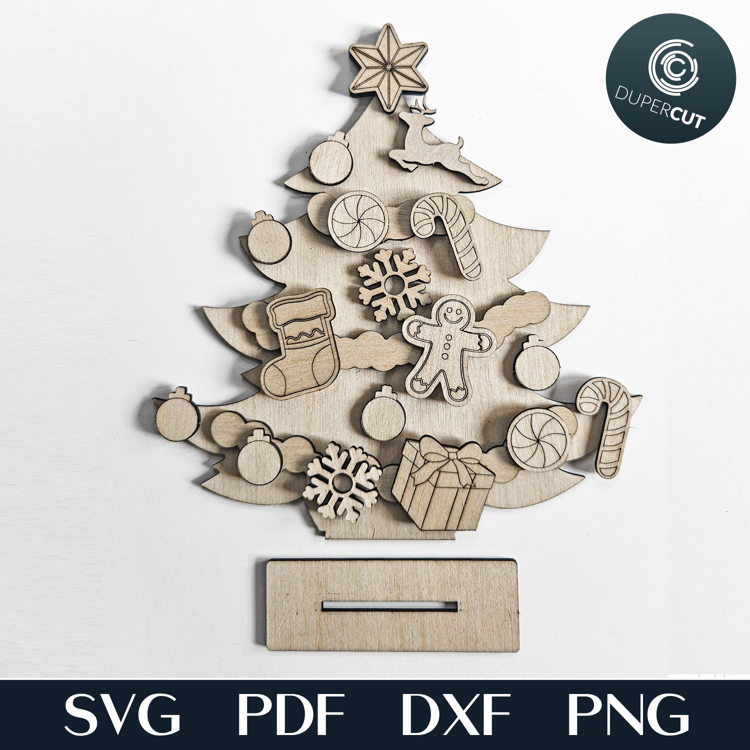 Decorate your own Christmas tree diy kit holiday kids craft vector pattern SVG file for Glowforge, Xtool, Cricut, laser cutting machines CNC plasma by www.DuperCut.com