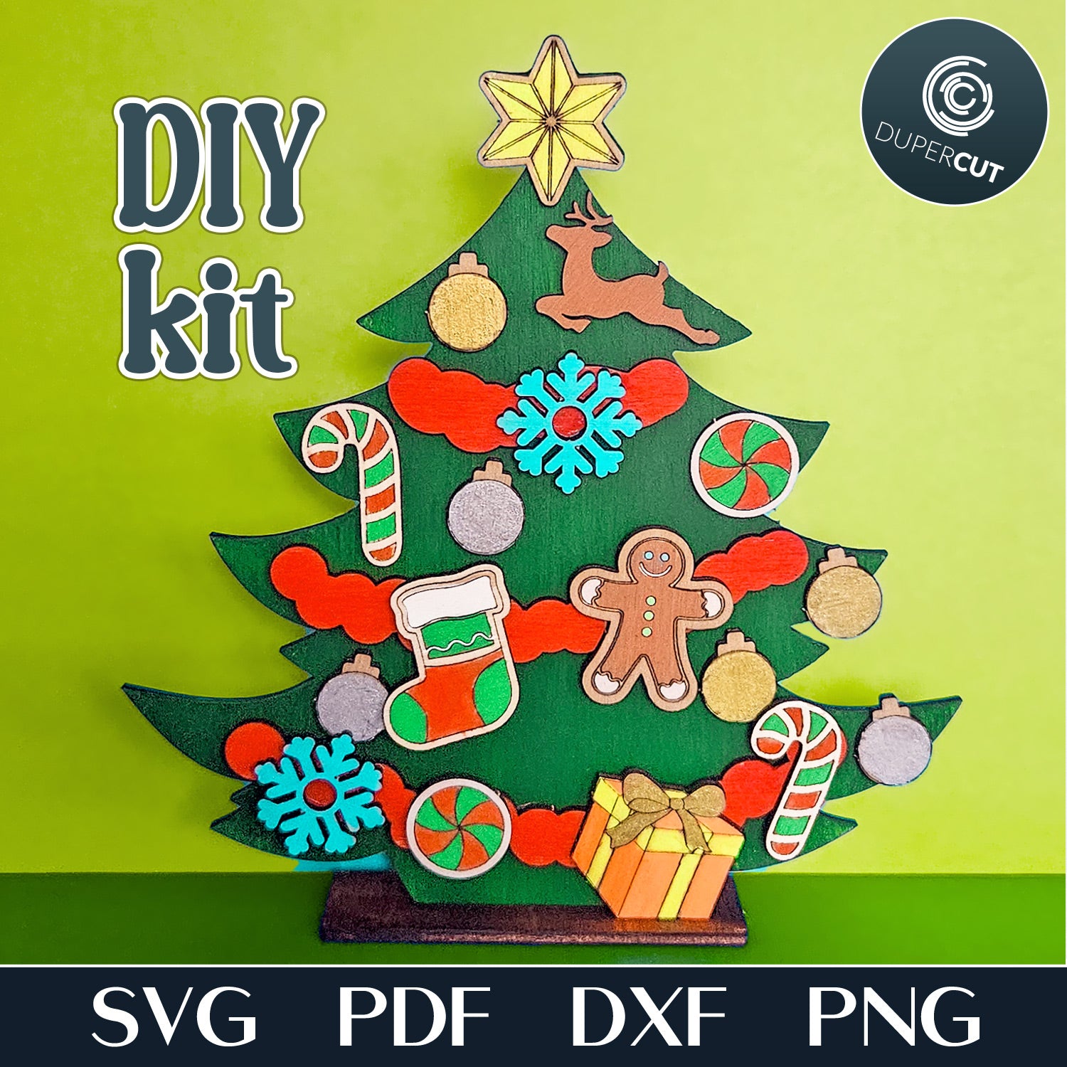 Decorate your own Christmas tree diy kit holiday kids craft vector pattern SVG file for Glowforge, Xtool, Cricut, laser cutting machines CNC plasma by www.DuperCut.com