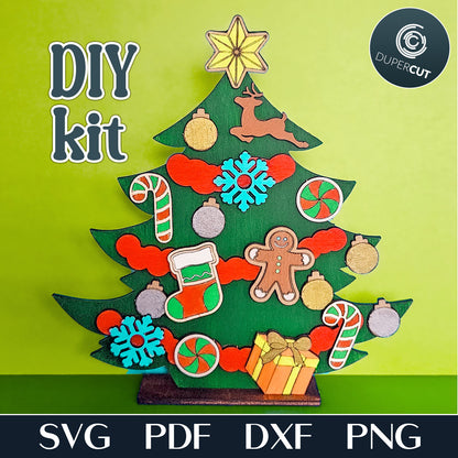 Decorate your own Christmas tree diy kit holiday kids craft vector pattern SVG file for Glowforge, Xtool, Cricut, laser cutting machines CNC plasma by www.DuperCut.com