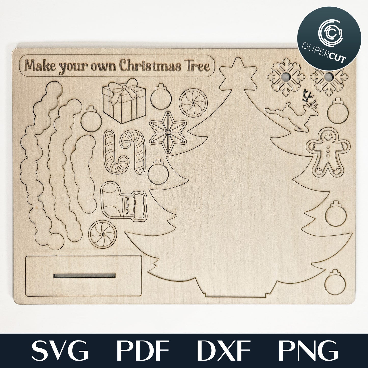 Decorate your own Christmas tree diy kit holiday kids craft vector pattern SVG file for Glowforge, Xtool, Cricut, laser cutting machines CNC plasma by www.DuperCut.com