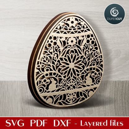 Decorated Easter egg layered SVG DXF vector files for laser cutting and engraving  Glowforge, Cricut, CNC plasma  by www.DuperCut.com