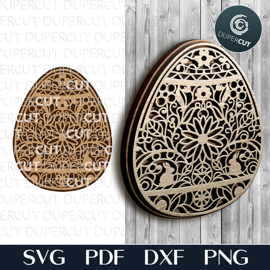 Decorated Easter egg layered SVG DXF vector files for laser cutting and engraving  Glowforge, Cricut, CNC plasma  by www.DuperCut.com