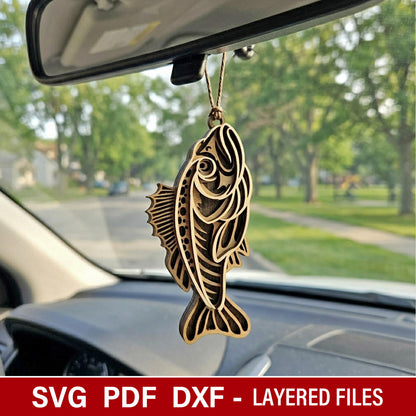 3D fish keychain, car mirror charm - SVG file for laser cutting machines by www.dupercut.com