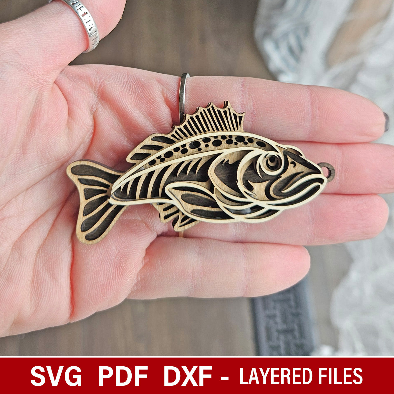 3D fish keychain, car mirror charm - father's day love fishing gift - SVG vector file template for laser cutting machines by www.dupercut.com