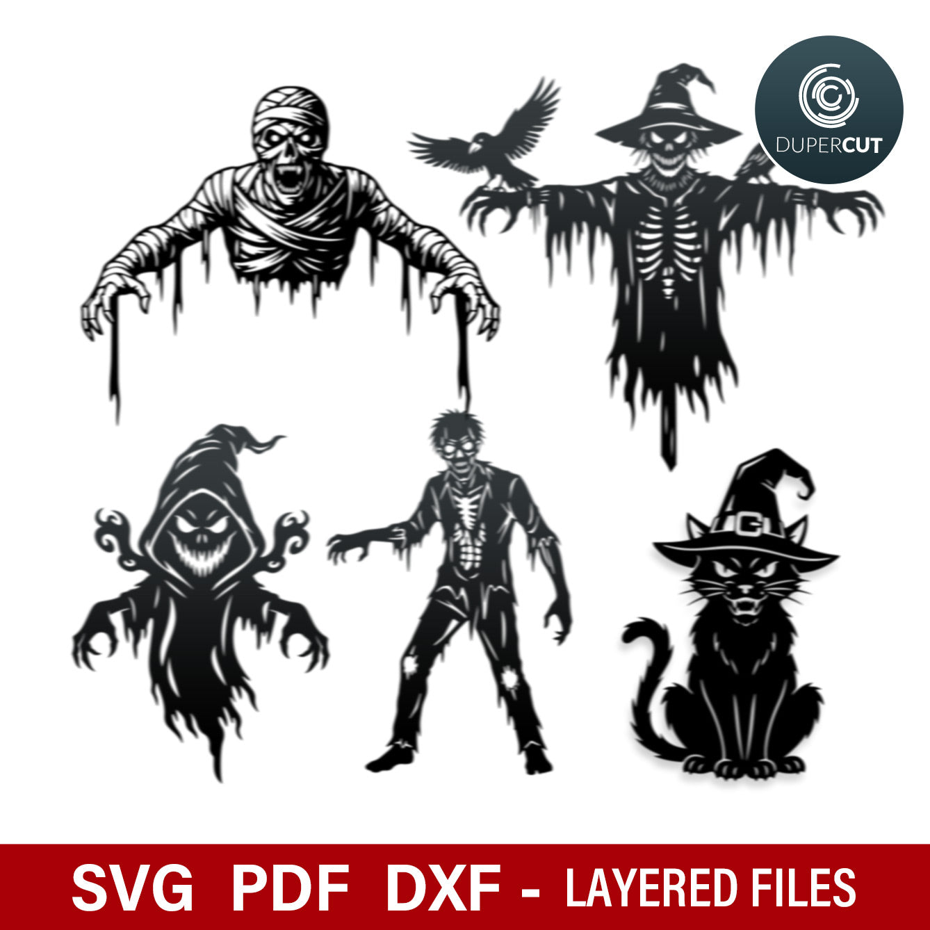 Halloween life size spooky creatures, metal cutting, laser files for Glowforge, Xtool, CNC plasma machines by www.DuperCut.com