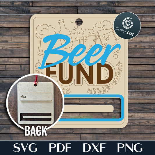 Beer Fund money holder Christmas ornament, personalized gift, laser cut vector SVG files template for Glowforge, Xtool, Falcon, Cricut, CNC plasma machines by www.DuperCut.com