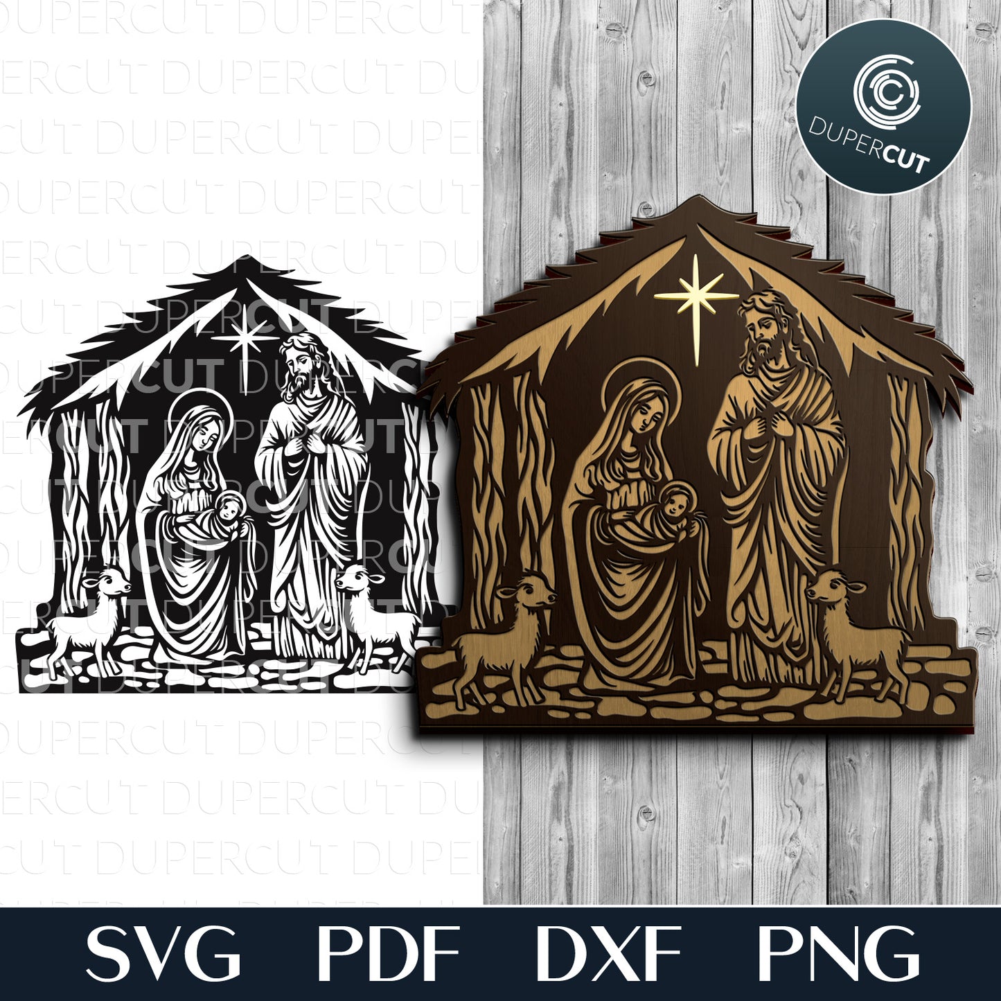 Christmas Nativity scene birth of Jesus Christ - SVG DXF vector layered files for laser cutting Glowforge, Cricut, CNC plasma machines by www.dupercut.com