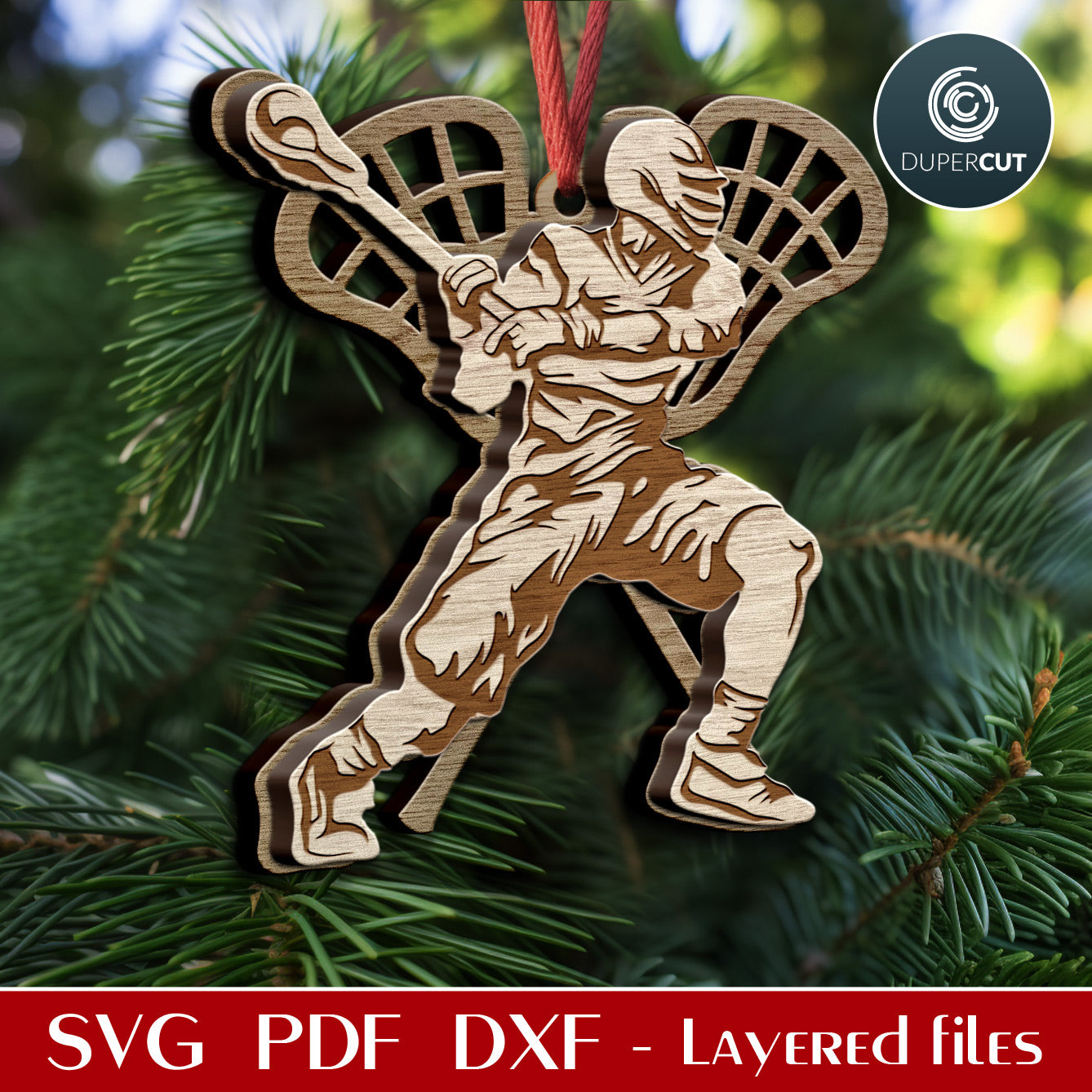 Lacrosse team boys player Christmas diy vector SVG file for Glowforge, Xtool, Cricut, CNC laser machines by www.DuperCut.com