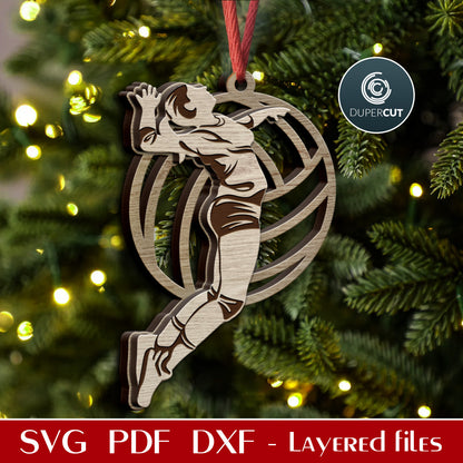 Girls team volleyball player ornament, vector SVG layered file for laser cutting Glowforge, Xtool, CNC plasma, Cricut by www.DuperCut.com