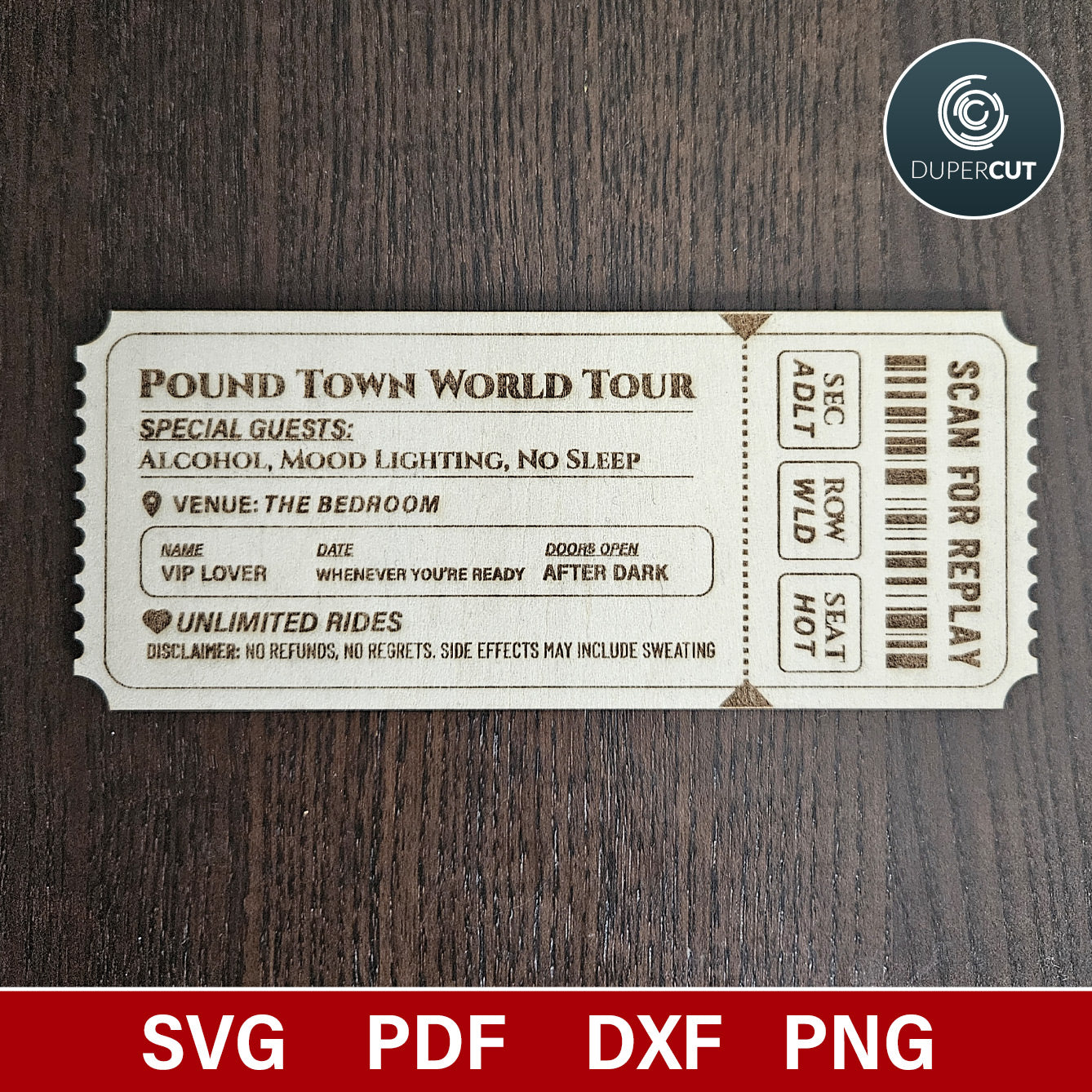 Pound Town ticket voucher, prank Valentines day gift, laser cutting SVG files for Glowforge, Xtool, Cricut, printable PDF by www.dupercut.com