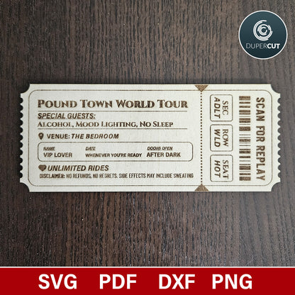 Pound Town ticket voucher, prank Valentines day gift, laser cutting SVG files for Glowforge, Xtool, Cricut, printable PDF by www.dupercut.com