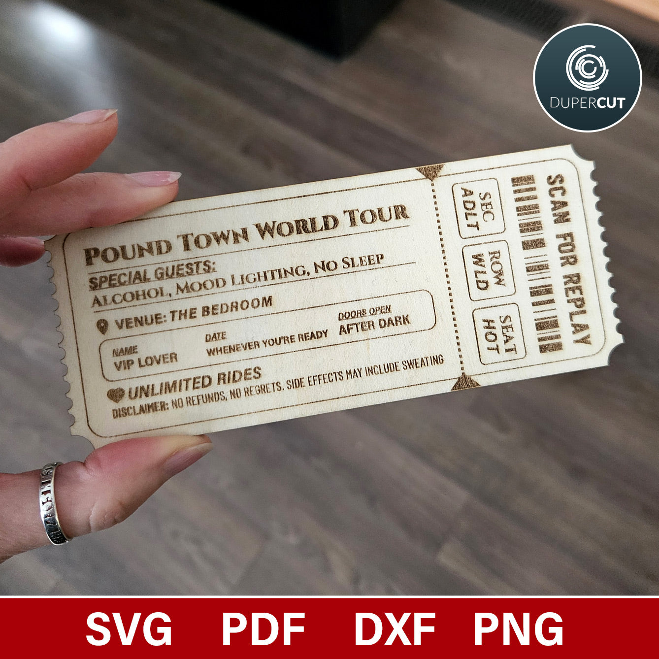 Pound Town ticket voucher, prank Valentines day gift, laser cutting SVG files for Glowforge, Xtool, Cricut, printable PDF by www.dupercut.com