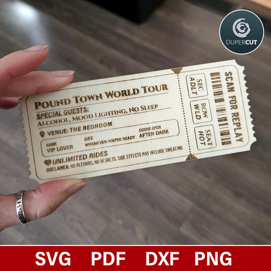Pound Town ticket voucher, prank Valentines day gift, laser cutting SVG files for Glowforge, Xtool, Cricut, printable PDF by www.dupercut.com