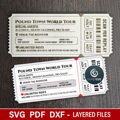 Pound Town ticket voucher, prank Valentines day gift, laser cutting SVG files for Glowforge, Xtool, Cricut, printable PDF by www.dupercut.com