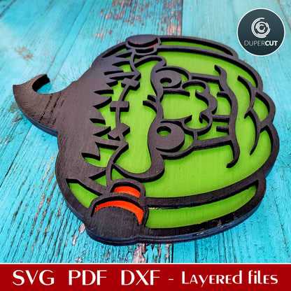 Frankenstein face pumpkin Halloween decoration - SVG DXF layered laser cutting files for Cricut, Glowforge, X-tool, CNC plasma machines by DuperCut