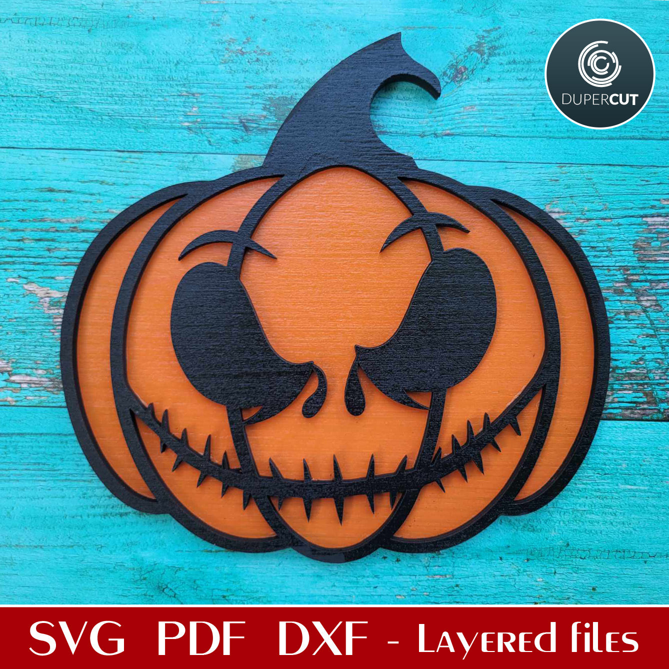 Jack Skellington shaped pumpkin Halloween decor - SVG DXF layered files for glowforge, Cricut, CNC plasma machines, scroll saw pattern by www.DuperCut.com