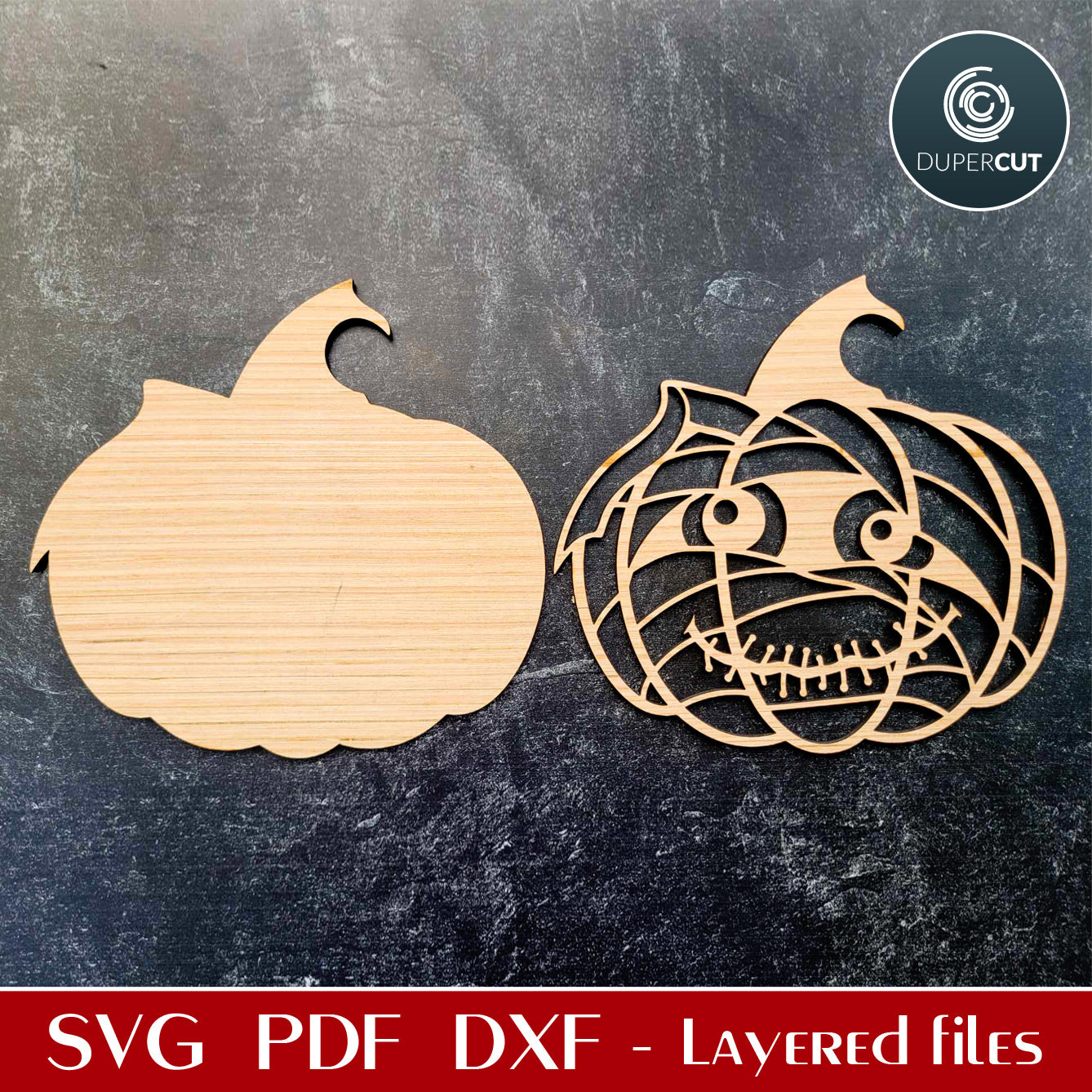 Cute mummy pumpkin Halloween decoration - SVG PNG DXF vector laser cutting files for Cricut, Glowforge, Silhouette, CNC plasma machines by DuperCut