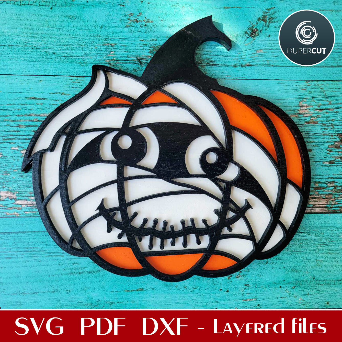 Adorable mummy pumpkin Halloween decoration - SVG PNG DXF layered laser cutting files for Cricut, Glowforge, Silhouette, CNC plasma machines by DuperCut