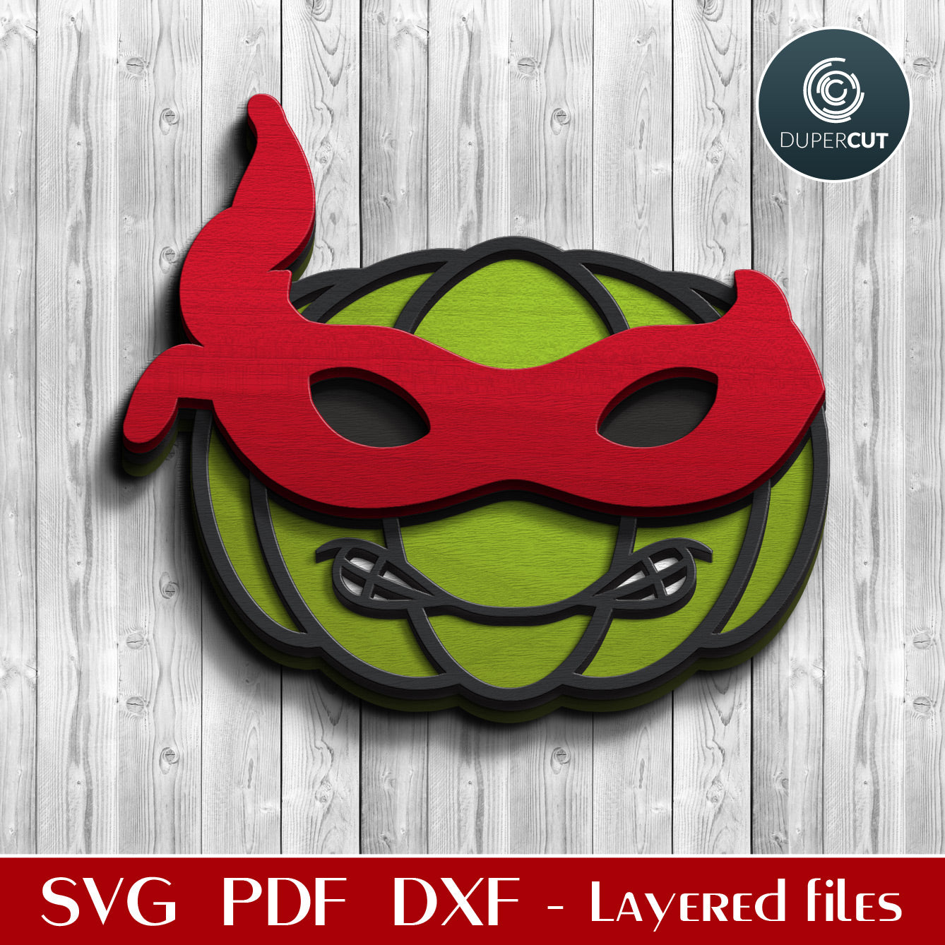 Ninja turtle Raphael pumpkin character - cute Halloween decoration door hanger - SVG DXF vector files for laser cutting machines, scroll saw pattern, Glowforge, xtool, cricut, CNC plasma machines by www.DuperCut.com