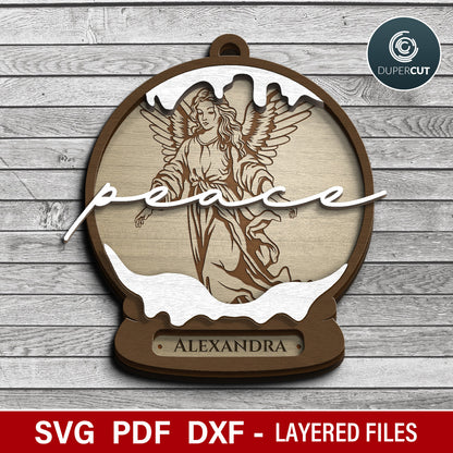 Snow globe Christmas ornaments layered laser cut files, SVG template for laser cutting machines Glowfoge, Xtool, Cricut CNC plasma machines by www.DuperCut.com