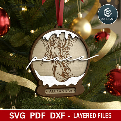 Angel - Snow globe Christmas ornaments bundle layered laser cut files, SVG template for laser cutting machines Glowfoge, Xtool, Cricut CNC plasma machines by www.DuperCut.com