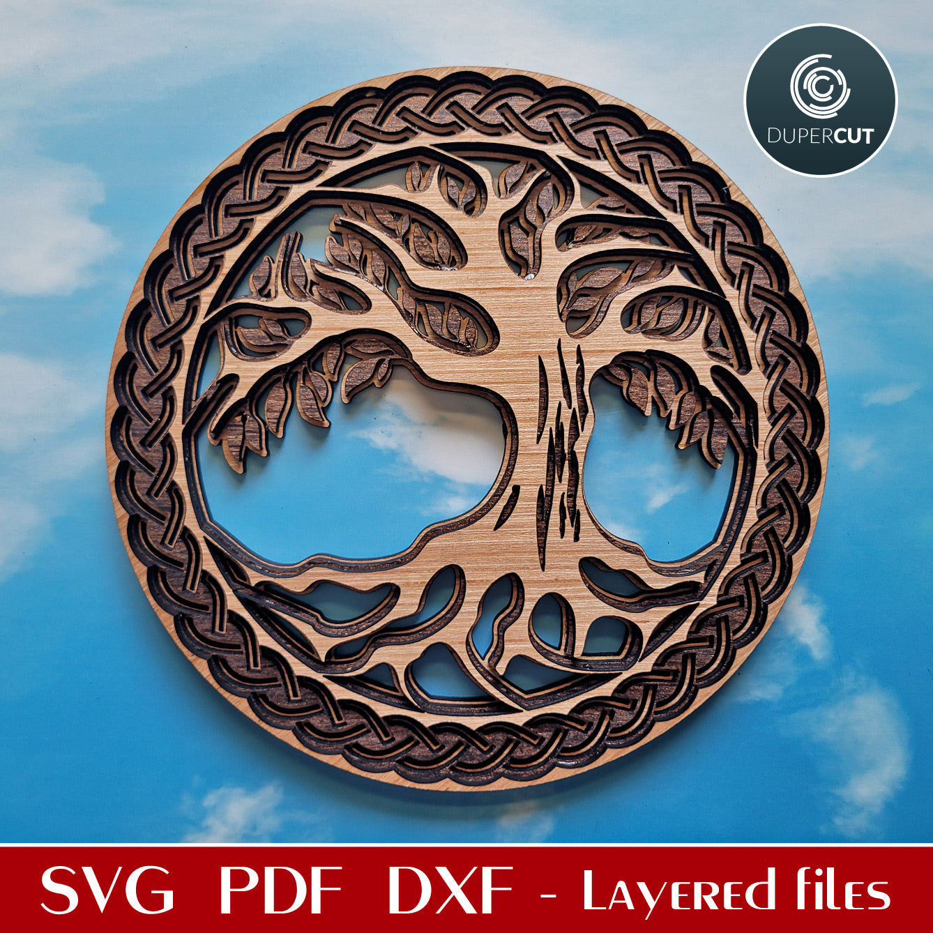 Tree of Life layered wall decoration - SVG DXF vector cutting files for Glowforge, Cricut, Silhouette Cameo, CNC plasma machines, scroll saw pattern by dupercut.com