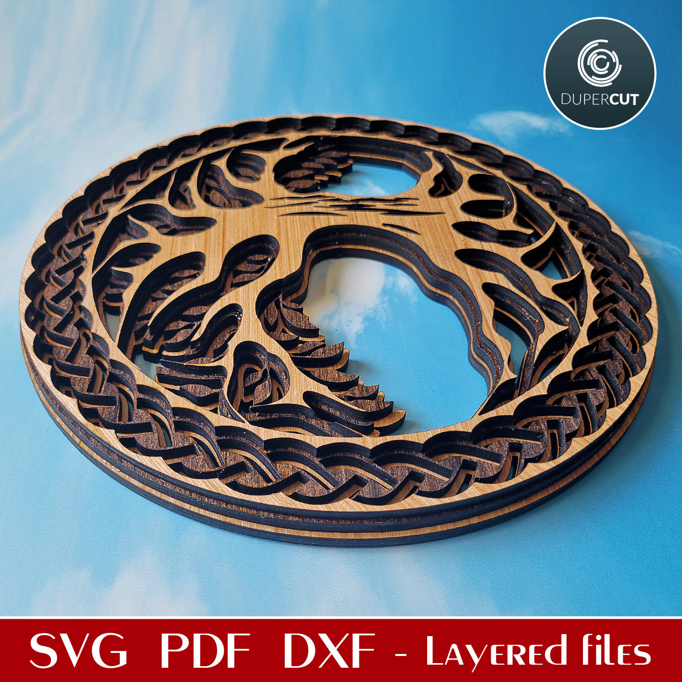 Tree of Life layered wall decoration - SVG DXF vector cutting files for Glowforge, Cricut, Silhouette Cameo, CNC plasma machines, scroll saw pattern by dupercut.com