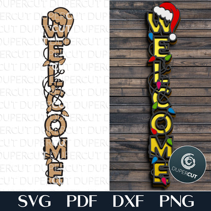 Welcome sign with holiday lights Christmas decoration - SVG DXF laser cutting files for Glowforge, Cricut, CNC plasma machines by www.DuperCut.com