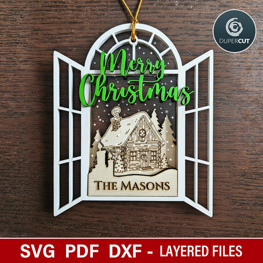 Winter scene window ornaments, SVG file vector template for laser cutting Glowforge, Xtool, Cricut, CNC plasma machines by www.DuperCut.com