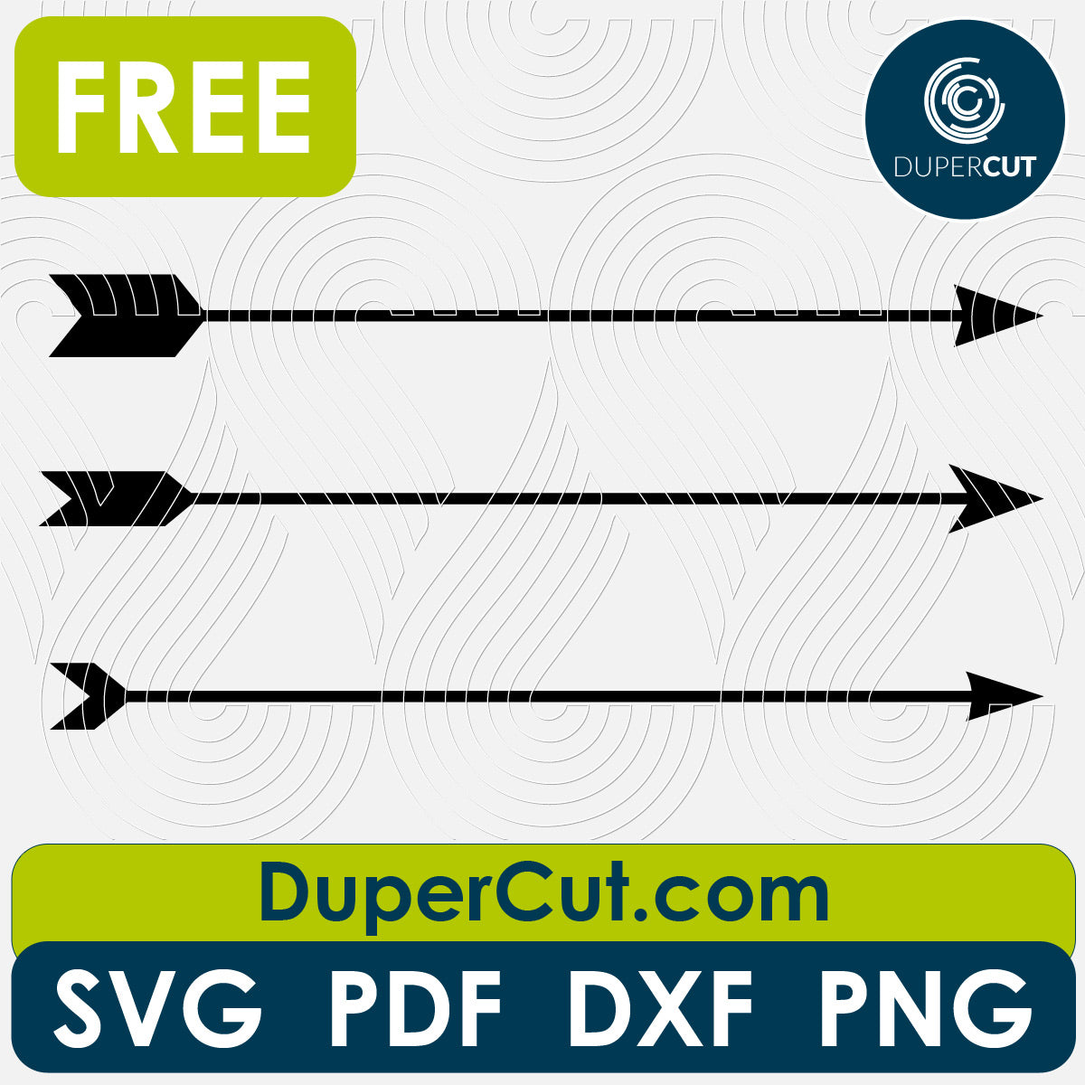 Simple arrows - free SVG PNG DXF vector files for laser and blade cutting machines. Glowforge, Cricut, Silhouette cameo templates by www.DuperCut.com