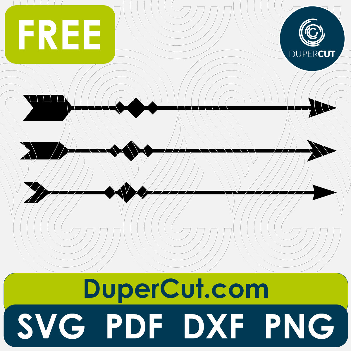 Simple arrows - free SVG PNG DXF vector files for laser and blade cutting machines. Glowforge, Cricut, Silhouette cameo templates by www.DuperCut.com