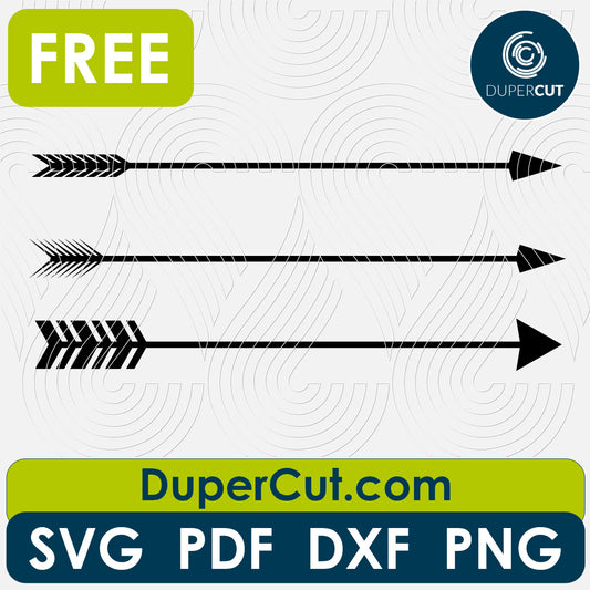 Simple arrows - free SVG PNG DXF vector files for laser and blade cutting machines. Glowforge, Cricut, Silhouette cameo templates by www.DuperCut.com