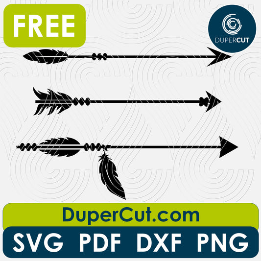 Simple arrows - free SVG PNG DXF vector files for laser and blade cutting machines. Glowforge, Cricut, Silhouette cameo templates by www.DuperCut.com