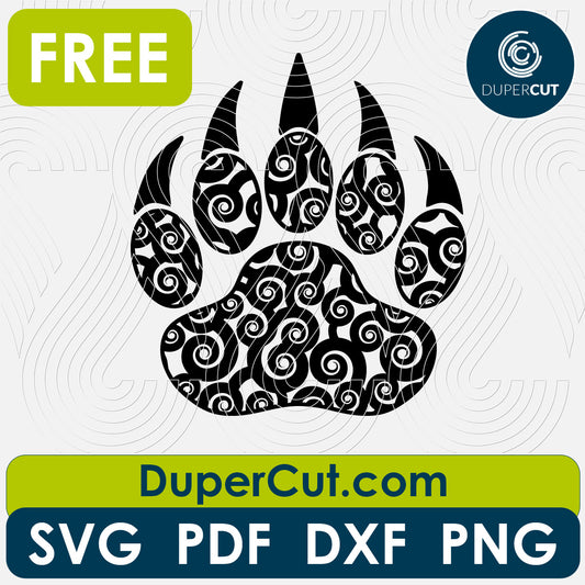 Animal dog paw abstract - free SVG PNG DXF vector files for laser and blade cutting machines. Glowforge, Cricut, Silhouette cameo templates by www.DuperCut.com
