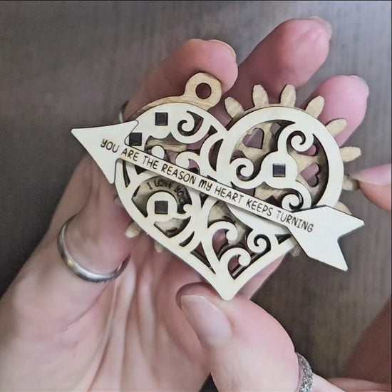 Mechanical heart with spinning gears. Valentines gift, scrap buster file idea. SVG vector template for laser cutting machines Glowfroge, Xtool by www.DuperCut.com