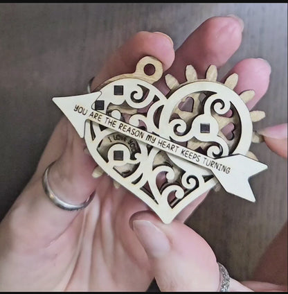 Mechanical heart with spinning gears. Valentines gift, scrap buster file idea. SVG vector template for laser cutting machines Glowfroge, Xtool by www.DuperCut.com