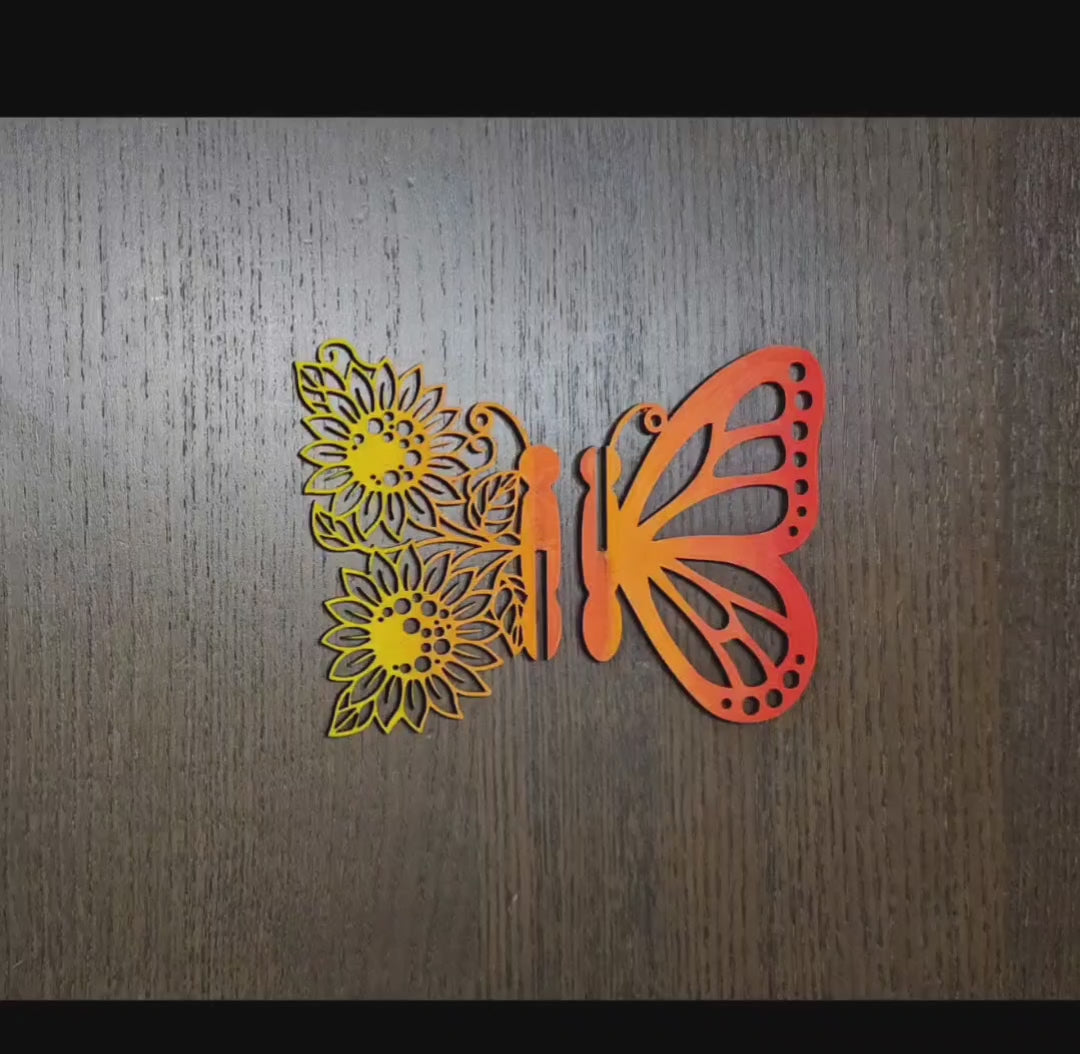 Interlocking 3d sunflower half butterfly, SVG vector template for laser cutting machines, Glowforge, Xtool, Cricut, Scroll saw pattern, CNC plasma machines by www.DuperCut.com