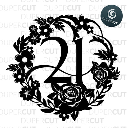 Paper Cutting Template - 21st anniversaty floral wreath