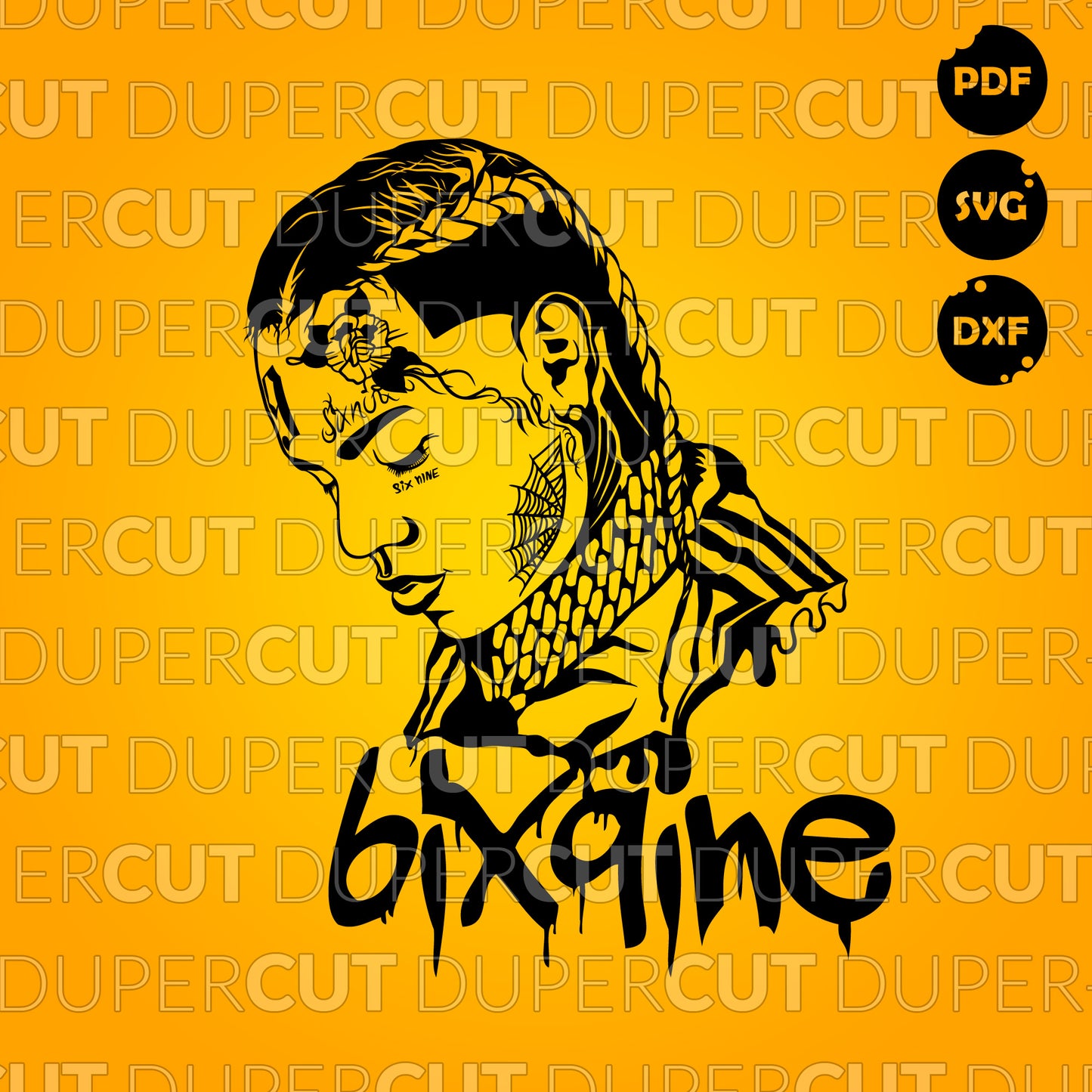 Paper Cutting Template - 6ix9ine Rapper Silhouette Portrait SVG