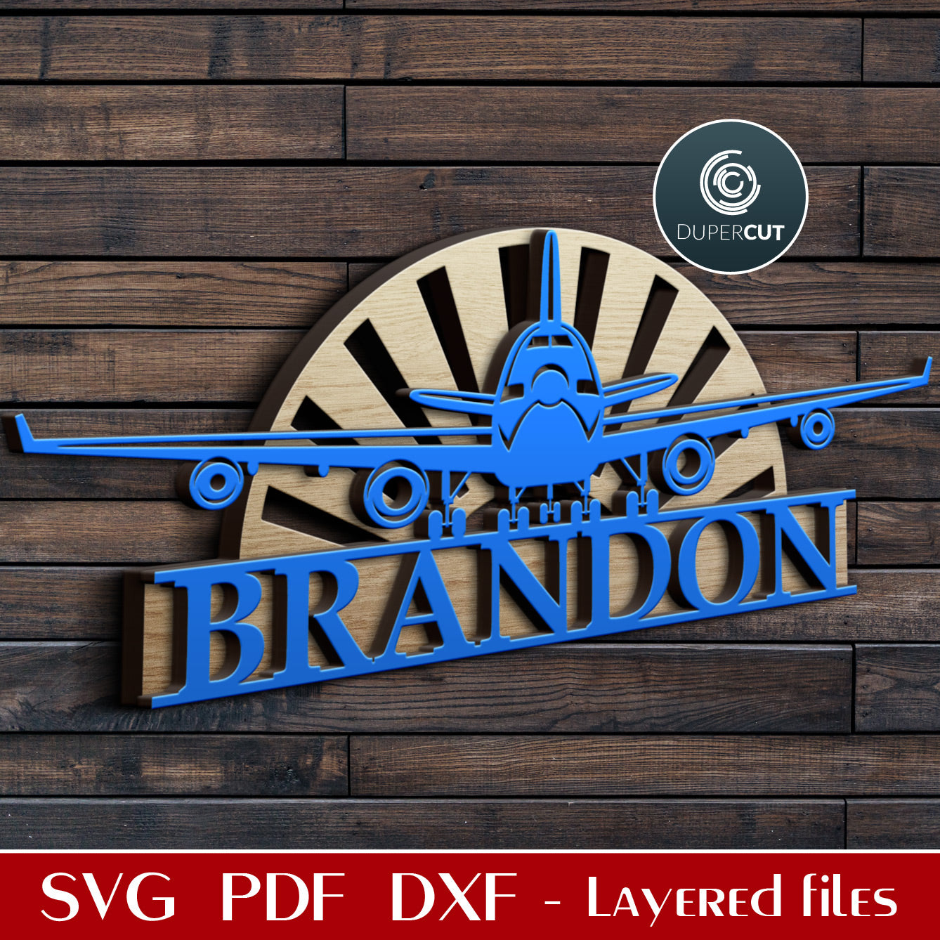 Airplane boys room sign, personalized gift - SVG EPS DXF files for laser cutting with Glowforge, Cricut, Silhouette, CNC plasma machines by DuperCut