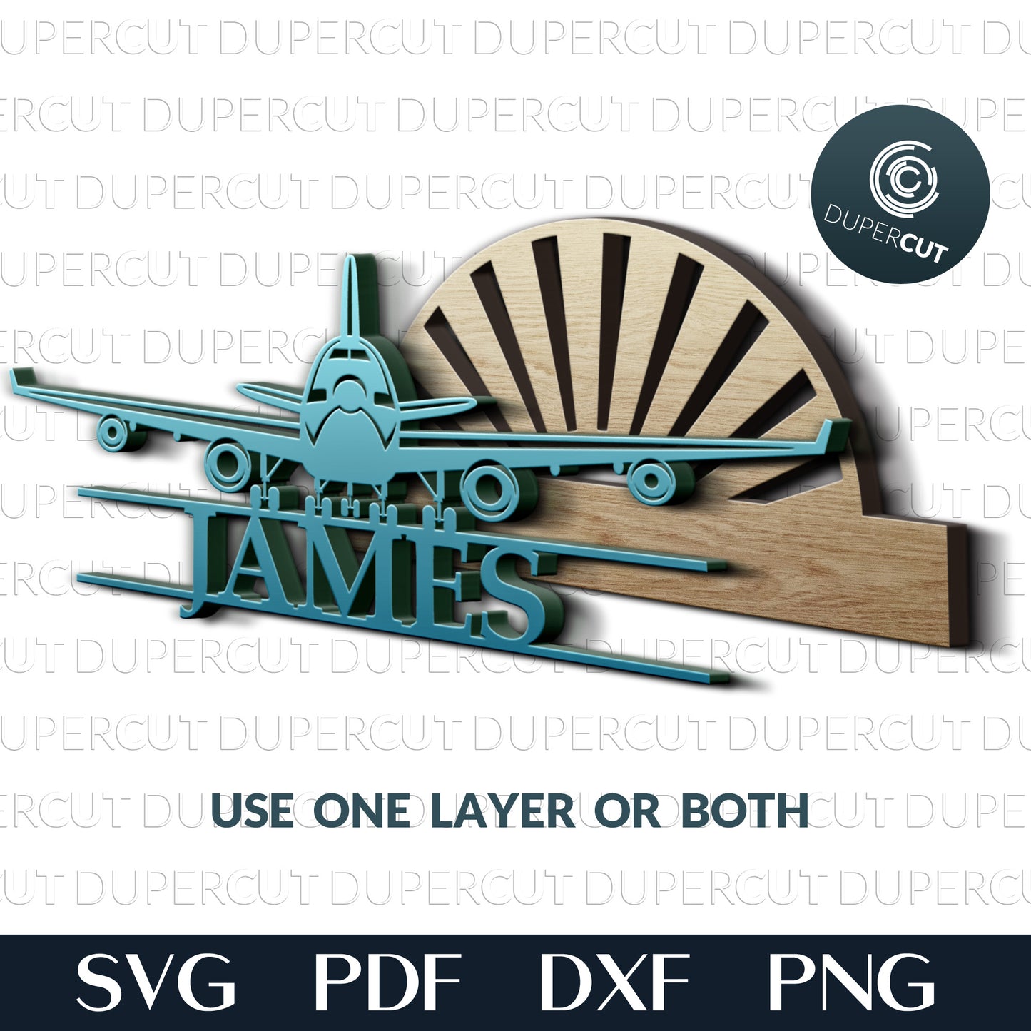 Airplane name sign - add custom text - SVG EPS DXF files for laser cutting with Glowforge, Cricut, Silhouette, CNC plasma machines by DuperCut