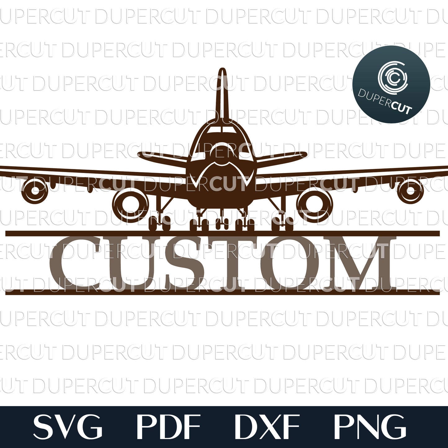 Airplane sign with custom name - SVG EPS DXF files for laser cutting with Glowforge, Cricut, Silhouette, CNC plasma machines by DuperCut