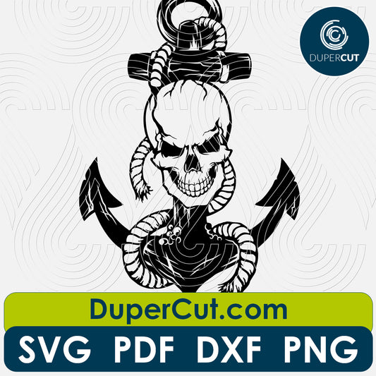 Paper Cutting Template - Anchor with Skull and rope, steampunk skull SVG PNG DXF cutting files for Cricut, Glowforge, Silhouette cameo, laser engraving