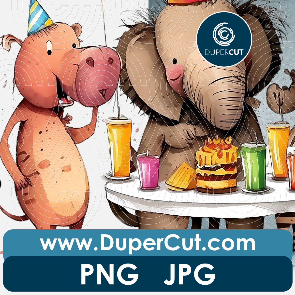Animal party kids invitation with transparent background - PNG file sublimation pattern by www.dupercut.com