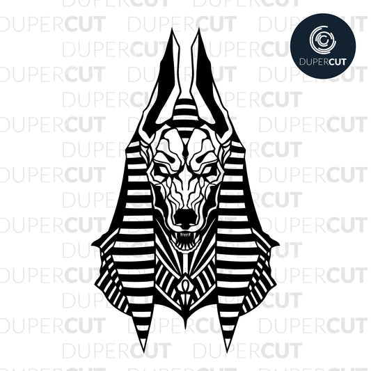 Paper Cutting Template - Anubis Silhouette - Tattoo Style
