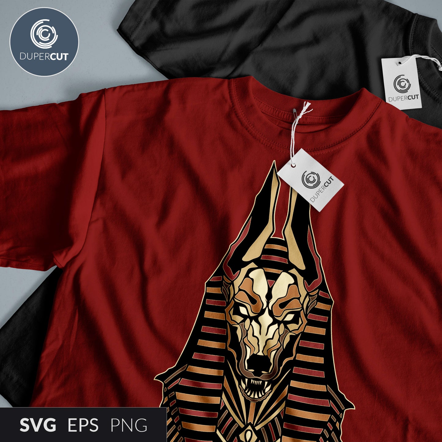 Anubis - Custom apparel design, Amazon merch template - EPS, SVG, PNG files. Vector Colour illustration for print on demand, sublimation, custom t-shirts, hoodies, tumblers.