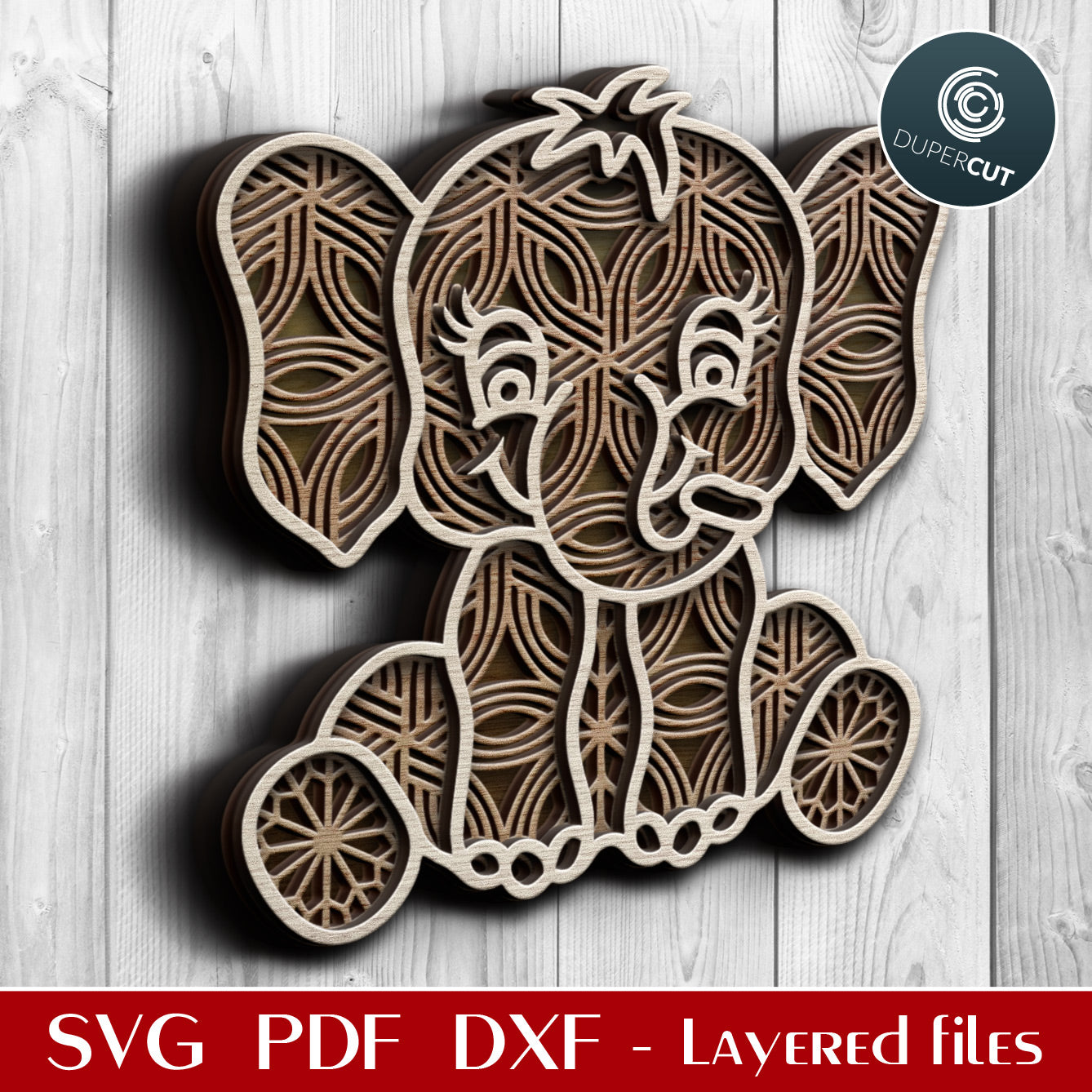 Baby Animals - Cute Elephant - SVG PDF DXF layered laser cutting files for Glowforge, Cricut, Silhouette Cameo, CNC plasma machines